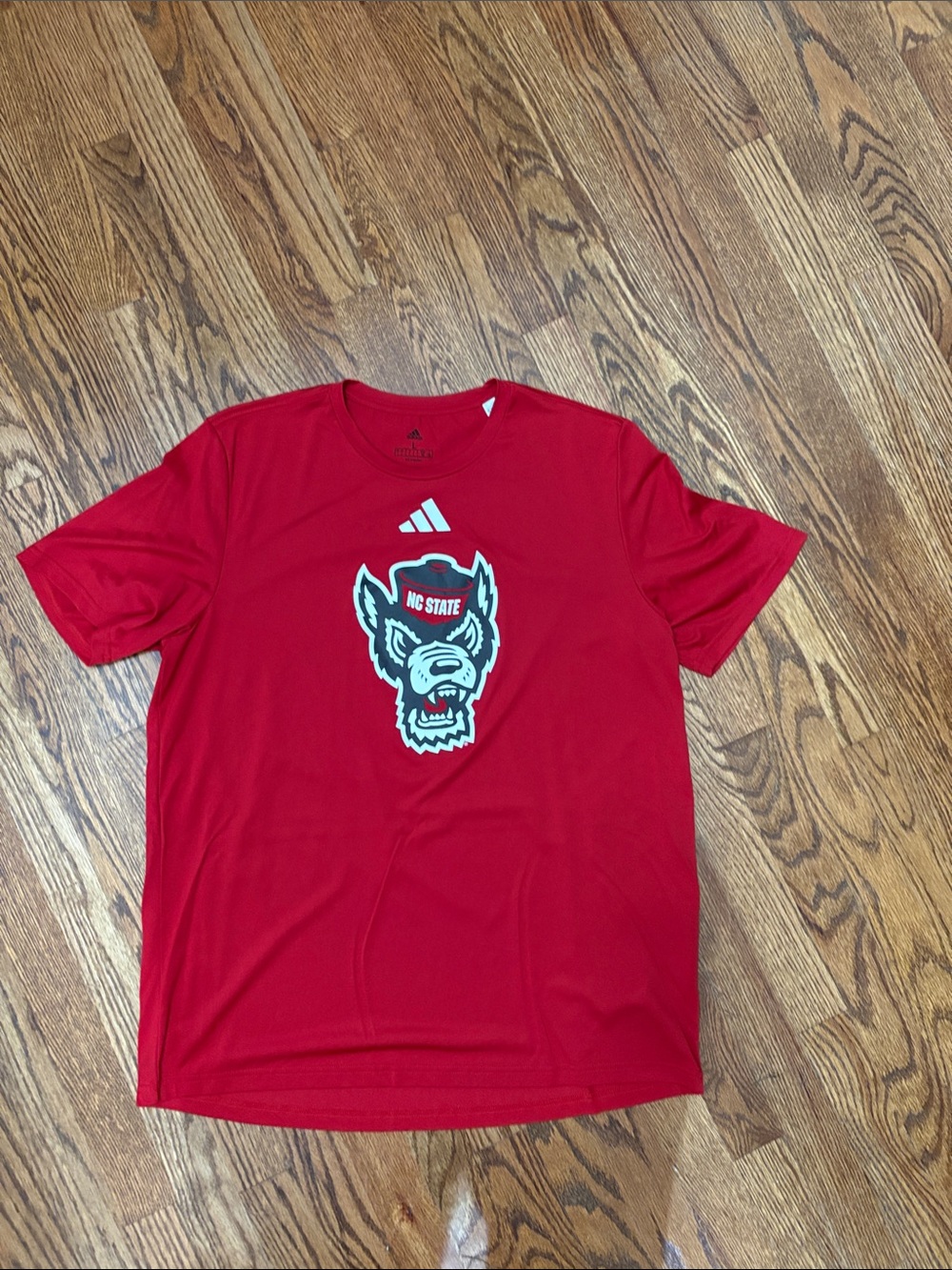 adidas Red NC State Wolf Head Short Sleeve Tee